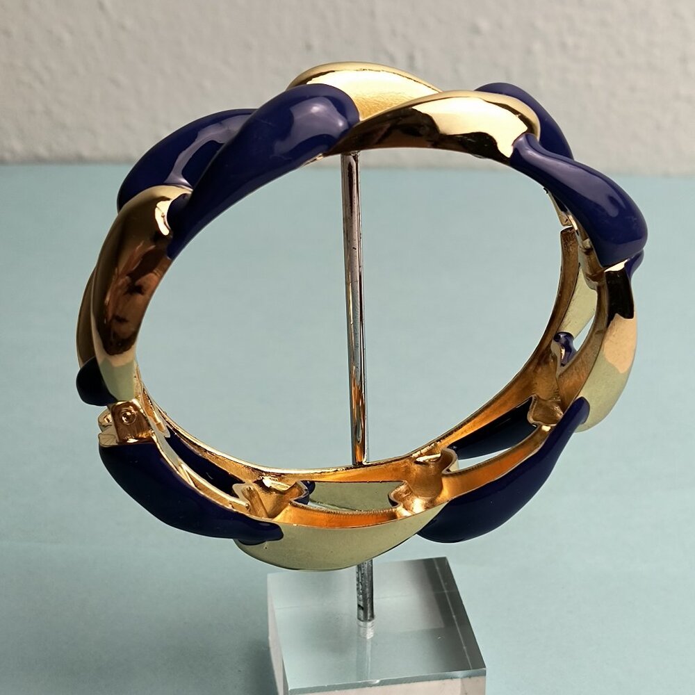 Nordstrom Enamel Hinged Link Chain Oval Bangle Bracelet Royal Blue Gold …